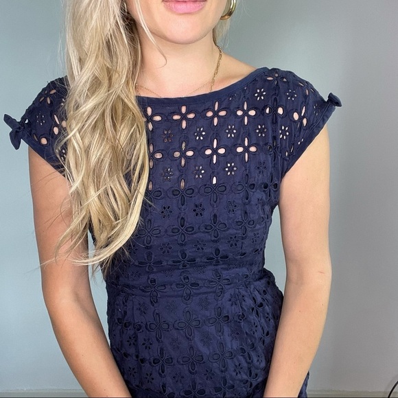 Nanette Lepore Navy Blue Eyelet Cutout Dress 4 - Picture 7 of 15